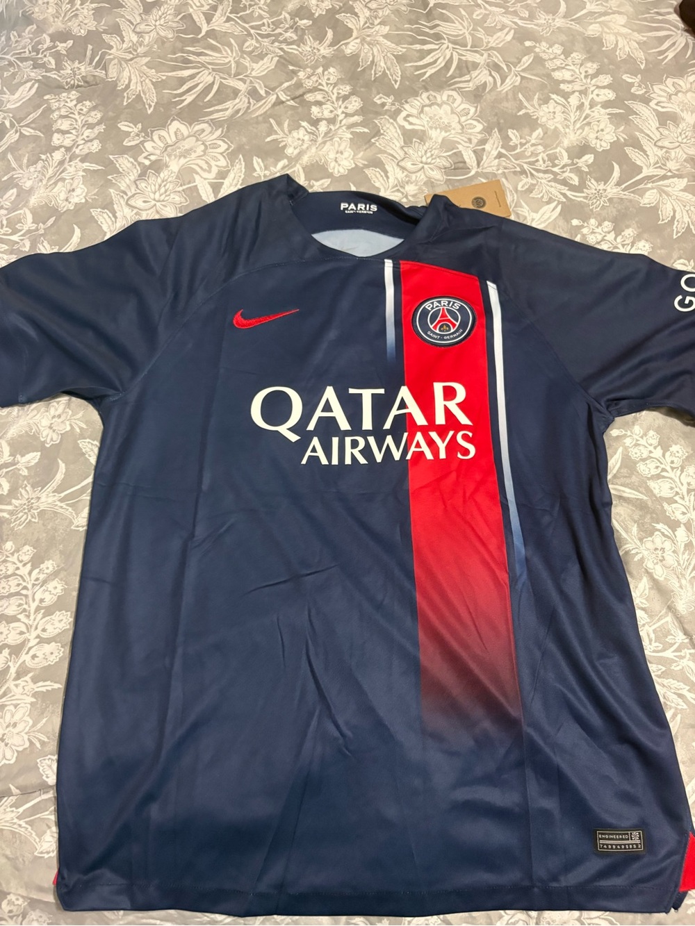 Nike Navy and Red Paris Football Jersey with Qatar Airways